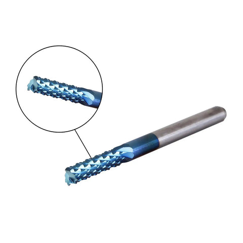 Nano Blue Coat End Mills Set For CNC Router Bits, 10-piece with cutting diameters 1.5 to 3.175mm, ultra-fine carbide close-up view.