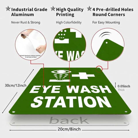 8x12 Inch Eye Wash Station Sign High Visibility Green Background With White Graphic And Text Industrial Workplace Safety Emergency First Aid Location Marker For Factory Floor Weatherproof Rustproof Aluminum Sign