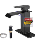 Matte Black Waterfall Bathroom Faucet For Single Hole Sinks With 304 Stainless Steel Construction, Metal Pop Up Drain