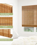 Natural Bamboo Roman Shades With Valance, Light Filtering Woven Bamboo Blinds For Windows shown installed in bedroom.