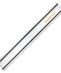 55 Inch Track Saw Guide Rail For Makita And Festool Saws with silver aluminum finish and black edging for precision cuts in carpentry.