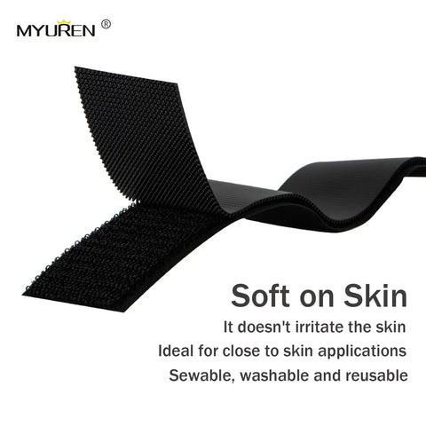 Premium Sew On Hook And Loop Strips 3/4 Inch Wide By 5 Yards Long Black Nylon Fastener Tape, soft surface ideal for skin.