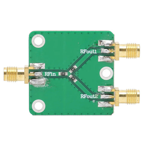 Built To Last Two Way RF Power Splitter PCB Board DC To Five Gigahertz Frequency Range With Six Decibel Attenuation for signal routing.