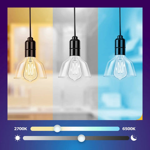 Smart Edison Bulbs Tunable Dimmable 2700K to 6500K Amber Warm and Cool White WiFi E26 LED Filament Bulbs demonstration