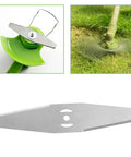 Eight Piece Metal Lawn Mower Saw Blades And Replacement Heads Set For Cordless Mowers, Universal Attachments For Most String Trimmers, Includes Battery And Charger Accessories For Easy Yard Work, showing blade and trimmer installation