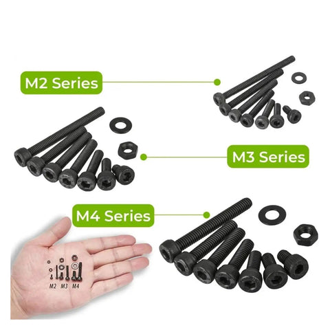 1260 Piece Metric Bolt Kit with M2 M3 M4 Hex Socket Cap Screws in 4mm to 30mm lengths, ideal for DIY projects and machinery use