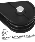 Heavy Duty Pulley Block Built Tough With Silent Rotating Wheel For DIY Home Gym Cable Systems Swivel Lifting Pulleys That Run Smooth Detachable Roller Wheel For Easy Setup And Smooth Operation, black steel pulley close-up