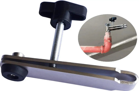 Heavy Duty Fire Sprinkler Shut Off Tool That Works Like A Champ To Halt Accidental Sprays, shown on a pipe with a clamp.