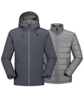 Versatile 3-In-1 Waterproof Windproof Ski Jacket for men with removable puffer liner, showcasing shell and liner separately.