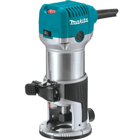 Beefy One And One Quarter Horsepower Compact Router Kit With Variable Speed From 10000 To 30000 RPM Rack And Pinion Fine Depth Adjustment Slim Ergonomic Body And Quick Release Cam Lock For Precise Comfortable Woodworking