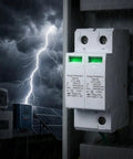 Two Pack 1000V 40KA DC Surge Protector With Lightning Shield And Modular Design Photovoltaic Arrester For Home And Office Use On 35mm DIN Rail Mount DC1000V 2pcs installed during storm.