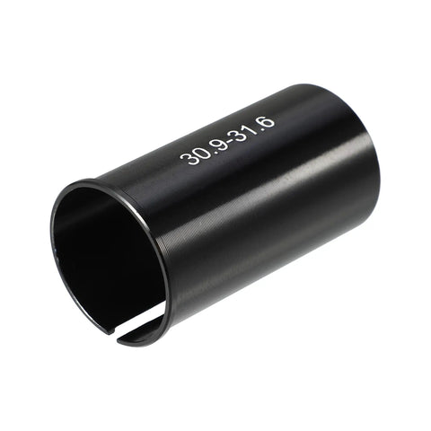 Seat Post Reducer Sleeve Adapter 30.9mm To 31.6mm For Bikes Aluminum Alloy Black shown at an angle