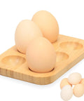 Organic Bamboo Deviled Egg Platter Featuring Six Secure Grid Wells For Fridge Storage And Kitchen Countertop Use with eggs arranged.