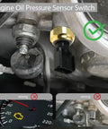 Engine Oil Pressure Sensor Switch Replacement For 5149064AA And 5149062AA installed on vehicle engine with correct connections.
