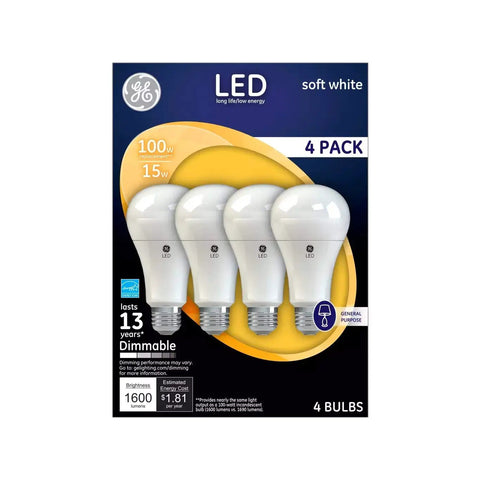 Soft White 100W Equivalent LED A19 General Purpose Light Bulbs 4 Pack With 1600 Lumens Your Go To Bright And Efficient Home Lighting