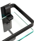 Close-up of Tempered Glass Wall Shelf with Towel Bar for Bathroom, 15.2 by 4.5 Inches, showing anodic oxidation aluminum frame.