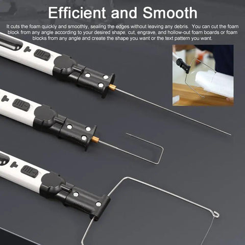 Close-up of 8 In 1 Cordless Hot Wire Foam Cutter Kit with various wire tips, USB-C charging, for DIY projects and workshops.