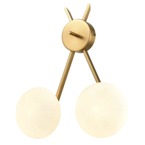 Alby 2-Light Wall Sconce In Brushed Brass And White With Opal Glass Shades No Fuss Hardwired Fully Dimmable LED Compatible