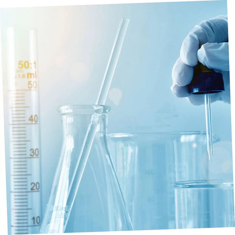 Two Pack Glass Electrostatic Experiment Sticks With Silk Cloth in science lab setup with beakers and a dropper