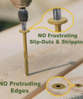 Beefy Outdoor Lag Screws For Decking And Timber Two And Seven Eighth Inch Fifty Pack Bronze Coated Flat Head Rust Resistant Structural Wood Screws With Star Drive And T30 Bit Included For Heavy Duty Construction drilled into wood.