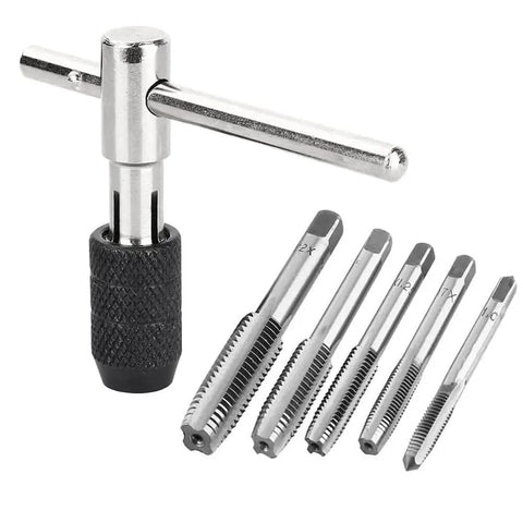 Metric Tap Set With Adjustable T Handle Tap Wrench 5 Piece M3 M4 M5 M6 M8 Taps For Metal Aluminum Plastic Wood DIY Machinist Kit