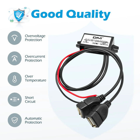 Two Pack 12V To 5V USB Buck Converter Module With Dual USB Ports For Car Power Golf Carts Scooters Motors And DIY Projects 3A 15W