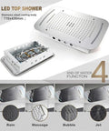 LED Top Shower system with stainless steel casting, size 710x430mm, featuring rain, massage, bubble, and jet functions.