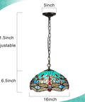 ARTZONE Antique Tiffany Pendant Light Fixture Stained Glass Hanging Lamp, 16 inch wide, adjustable height, detailed dragonfly design.