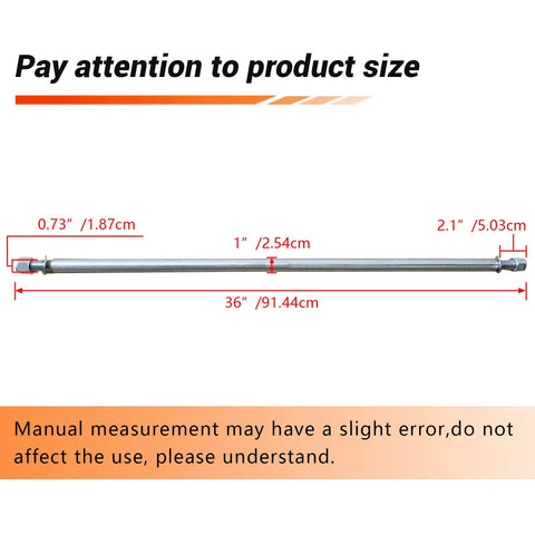 Beefed Up Heavy Duty 1 Inch Diameter 36 Inch Steel Axle Rod With Step Down dimensions display for ATVs Go Karts Quads Dune Buggies
