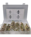 Locking Pin Assortment Kit With Fifty Pieces M4.5 M6 M8 M11 Spring Steel Annular Ring Clips in storage case