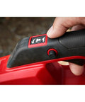 Close-up of M18 FUEL Cordless Handheld Blower With 120 MPH air, 450 CFM power showing red and black easy start button.