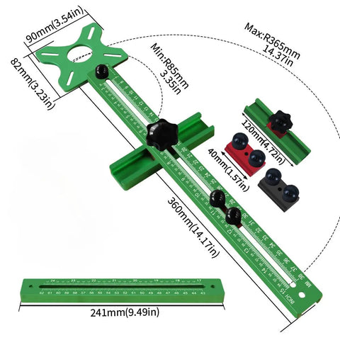 4 In 1 Router Milling Groove Bracket Pro Grade Cabinet Hardware Jig And Woodworking Cutting Tool With Adjustable Router Circle Cutting Guide For Precise Hole Drilling Base Not Included, green aluminum guide, 360mm