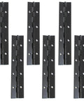 Six Piece Heavy Duty Matte Black Piano Hinges 8 Inch Continuous Steel Hardware shown from front view, featuring smooth operation and rust proof finish.