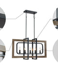Farmhouse Chandelier Light Fixture With Five Lights In Antique Bronze Oaky Painted Finish Dope Rustic Metal Kitchen Island Pendant Lighting Rod Adjustable Ceiling Fixture For Dining Room And Living Space, close-up of frame and bulbs