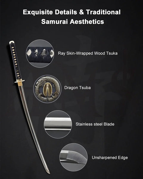 Unsharpened Stainless Steel Wakizashi Iaito For Iaido Practice And Display With Bo Hi Fuller Groove 21 Inch Blade details
