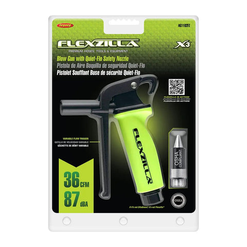 Packaging of X3 Blow Gun With Quiet Flow Safety Nozzle, Ergonomic Aluminum Body For Fatigue Free Use, 36 CFM, green gun