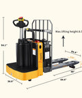 Heavy Duty Electric Ride On Pallet Jack Truck 5500 LB Capacity, dimensions 54.1" height, 84.4" length, designed for warehouse lifting.