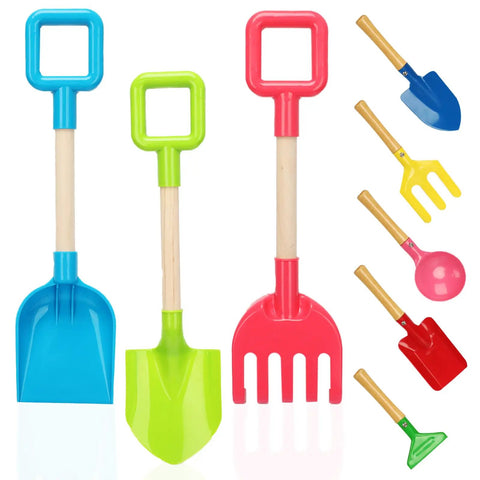 Kids Garden Tools Set 8 Pieces With 16 Inch Shovels Beach Sand Toys Rake Spade And Wooden Handles For Sandbox Dirt Digging Snow Planting And Backyard Playtime Fun