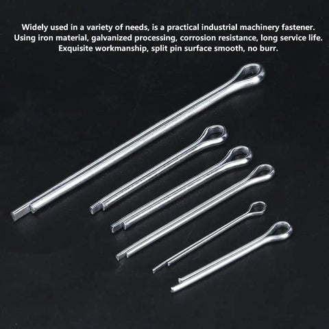 Heavy Duty Cotter Pin Assortment Kit With 555 Split Pins And Durable Case For Industrial Machinery Maintenance Jobs Across Various Sizes Made From Quality Iron, featuring various sizes of smooth iron split pins.