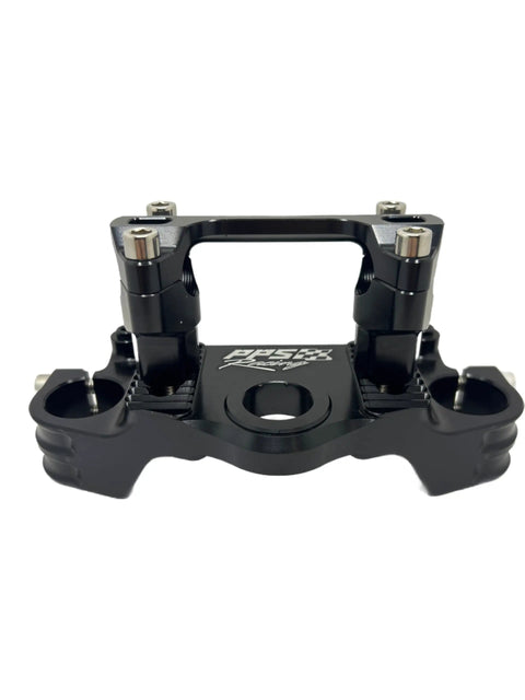 Honda CRF Billet Riser Top Triple Clamp And Bar Mount Black CNC Machined Aluminum for CRF 110 and CRF 125F Dirt Bikes, front view