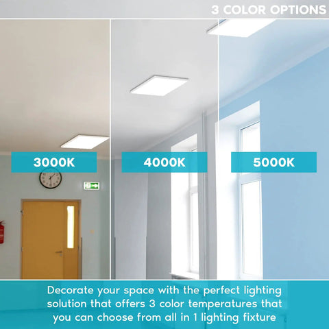 1x1 Ft LED Panel Flush Mount Light With 18W Edge Lit, Three Color Temperature Options in Room Settings
