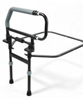 Foldable Bed Rail With Adjustable Height And Built In Storage Pocket For Seniors And Post Surgery Recovery Easy Bed Access And Fall Prevention Bedside Support Handle, steel frame close-up.