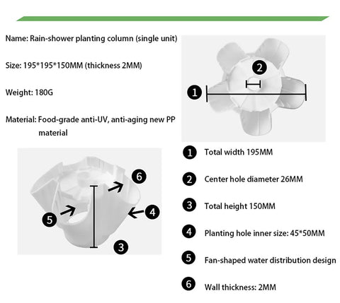 Diagram of rain-shower planting column for Vertical Tower Garden Kit For Indoor And Outdoor Herb And Vegetable Growing System.