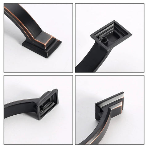 Close-up views of Oil Rubbed Bronze Cabinet Pulls 3 Inch Center 4.4 Inch Overall Length 10 Pack Zinc Kitchen Cabinet Handles.