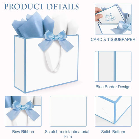 Three Pack Large Gift Bags With Handles No Fuss Gifting Ready 12.6 By 10 By 4 Inch Set Includes Tissue Paper Cards And Satin Ribbons