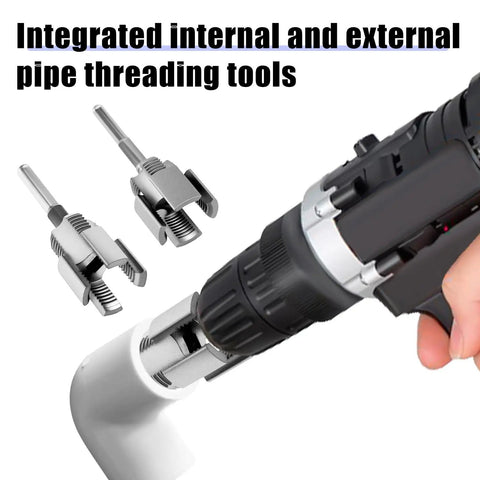 This 2 Piece Integrated Pipe Threading Tool Set For Electric Drill Handles Both External And Internal Threads, for PVC.