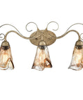 Vintage Vanity Light Fixture Rustic Bathroom Wall Sconce Three Light With Amber Glass Shade, Handmade Art Glass, Rubbed Bronze Finish