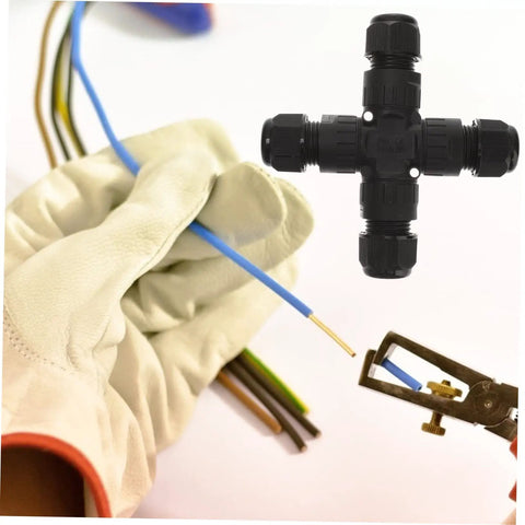 Gloved hand preparing cable for Waterproof Cable Gland Connector Kit For Outdoor Use With Strain Relief Joint, Durable Brass Nickel-Plated Glands, Easy Install, Works With Most Cables And Construction Projects, Weatherproof And Long-Lasting
