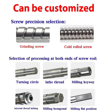 Customization options for SFU1610 Ball Screw 16mm Diameter 5mm Pitch Rolled Thread With Ball Nut And Motion Rail 500mm Length