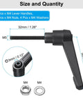Lever Adjustable Handles M4 32mm Metric Thread Level Clamping Handle Set With Nuts And Washers 4Pcs Black with size details